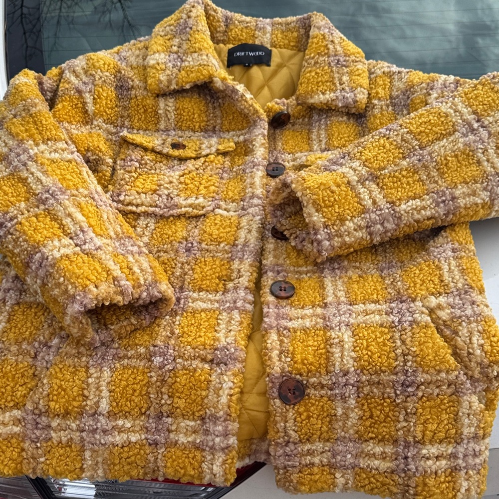 DRIFTWOOD Yellow and Tan Plaid Teddy Jacket